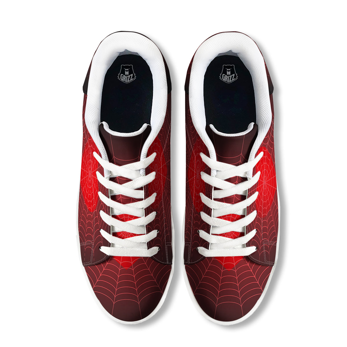 Red Heart Spider Web Print White Low Top Sneakers-grizzshop