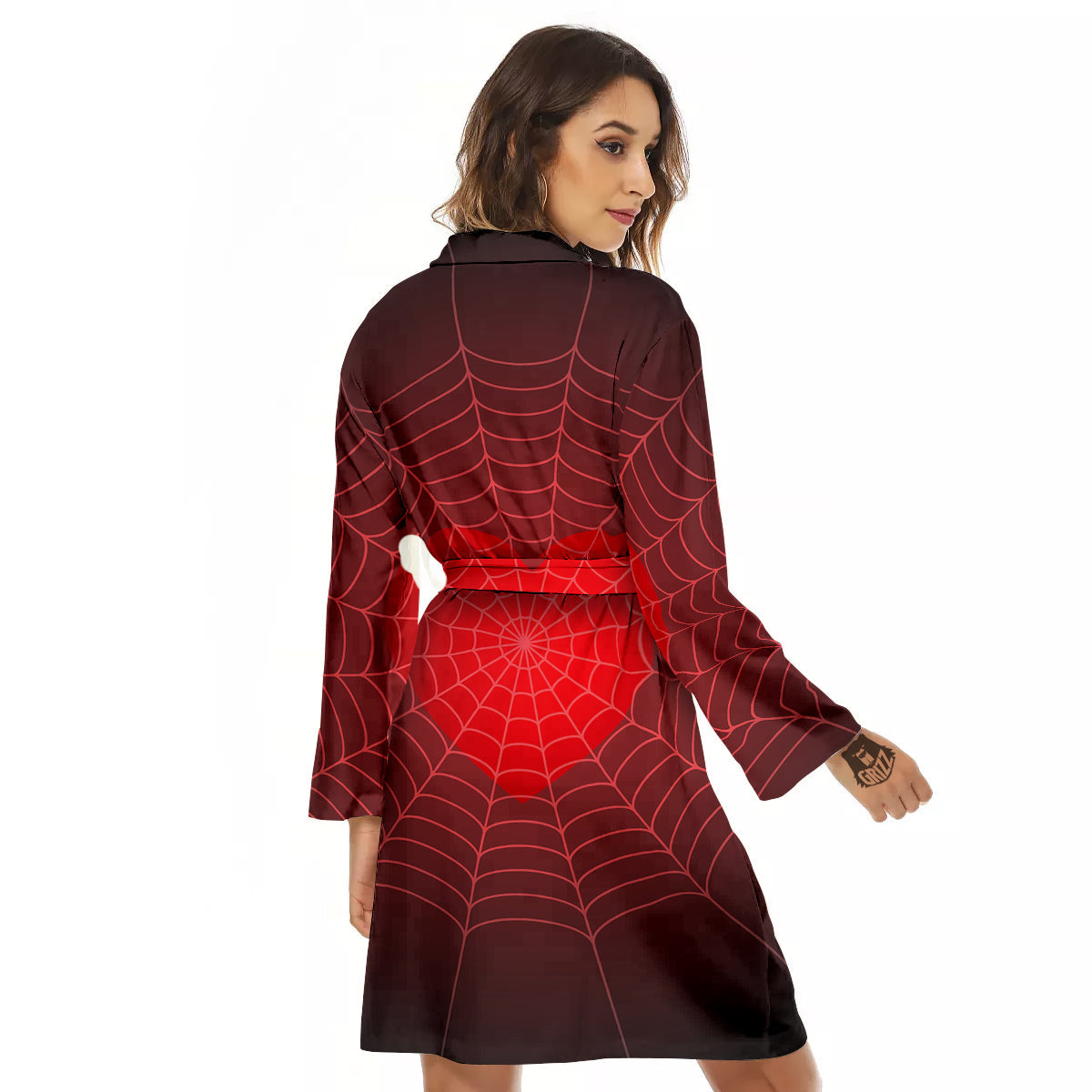 Red Heart Spider Web Print Women's Robe-grizzshop