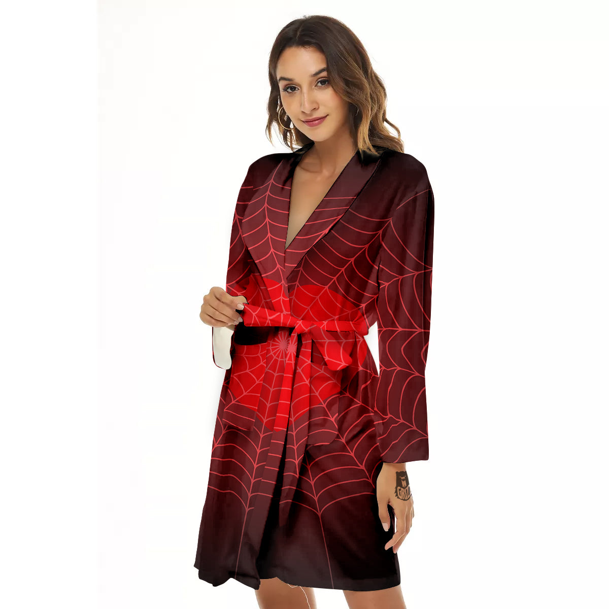 Red Heart Spider Web Print Women's Robe-grizzshop