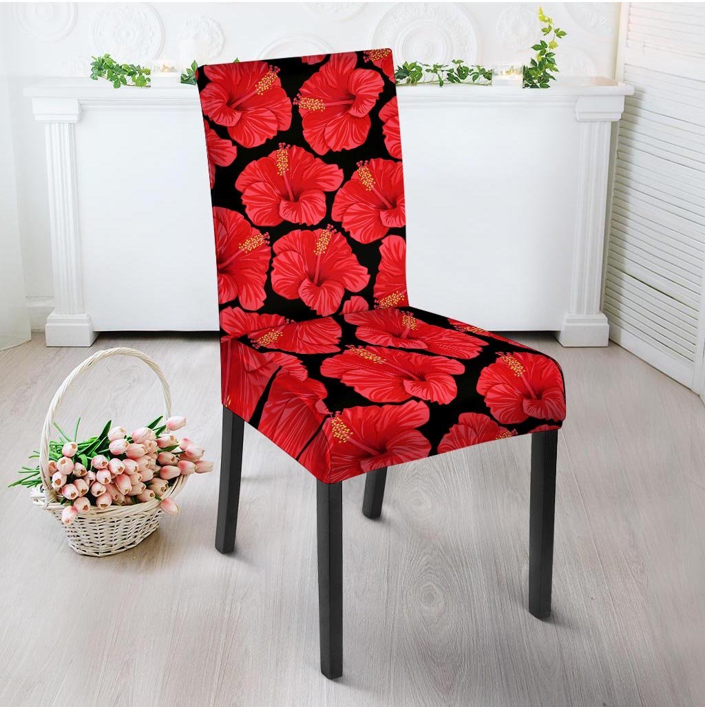 Red Hibiscus Flower Hawaiian Print Chair Cover-grizzshop