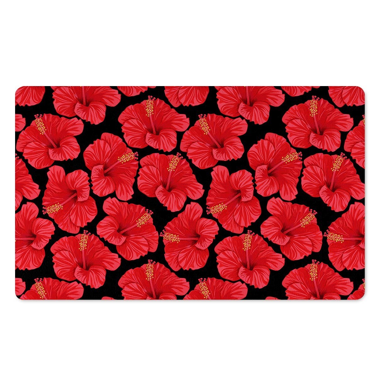 Red Hibiscus Flower Hawaiian Print Door Mat-grizzshop