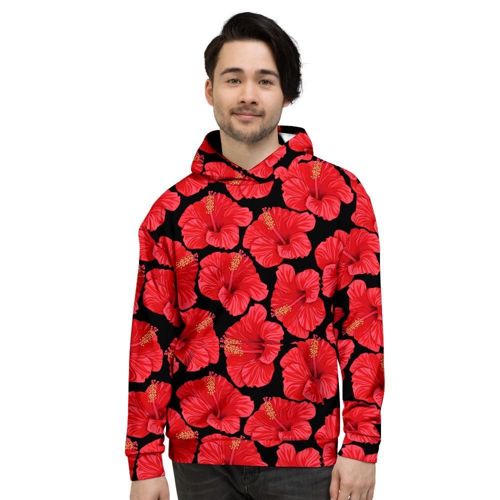 Red Hibiscus Flower Hawaiian Print Men's Hoodie-grizzshop