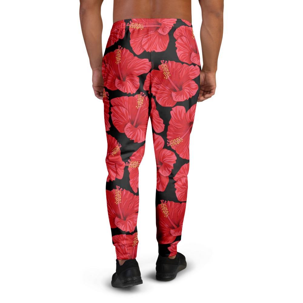 Red Hibiscus Flower Hawaiian Print Men's Joggers-grizzshop