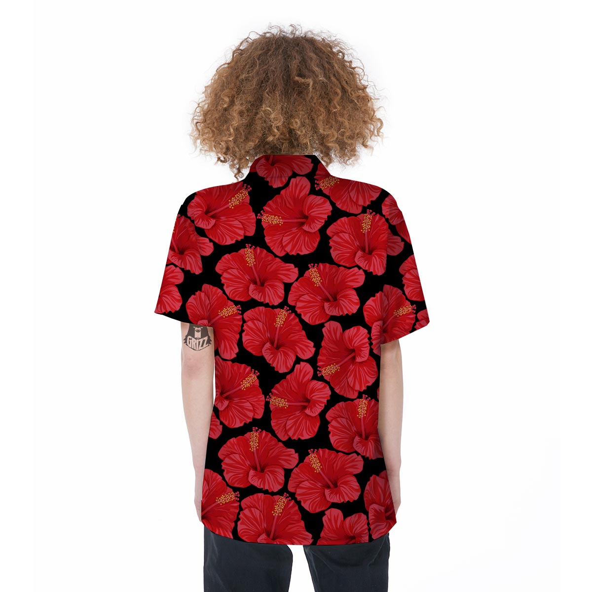 Red Hibiscus Flower Hawaiian Print Women's Short Sleeve Shirts-grizzshop