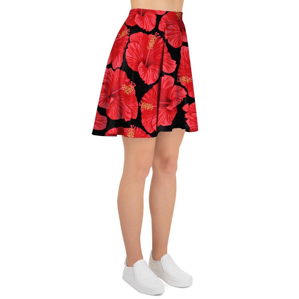 Red Hibiscus Flower Hawaiian Print Women's Skirt-grizzshop