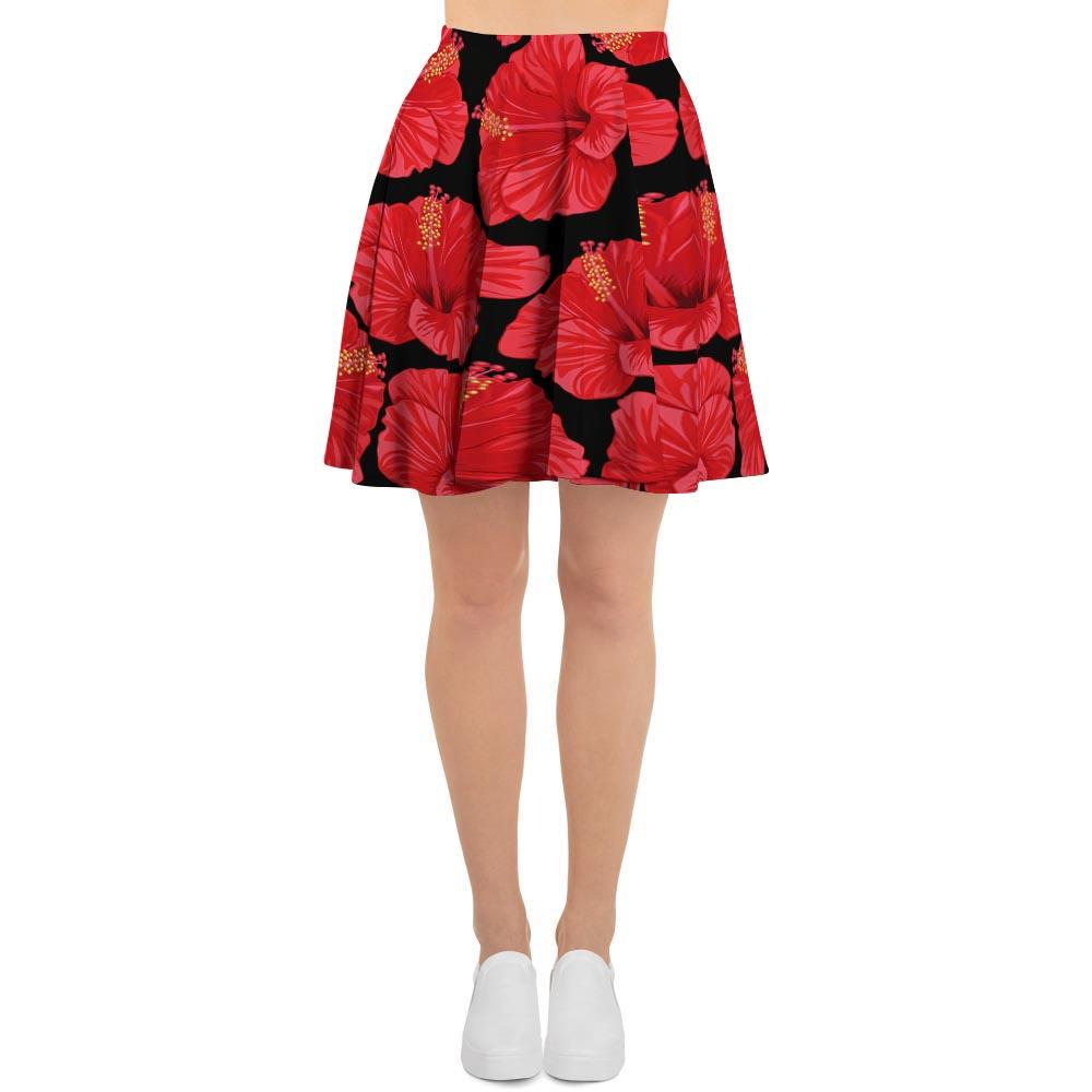 Red Hibiscus Flower Hawaiian Print Women's Skirt-grizzshop