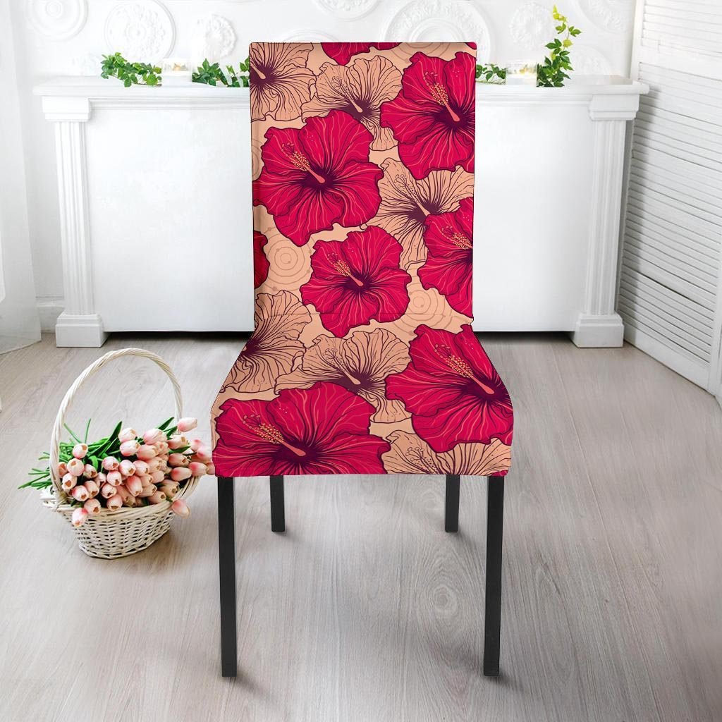 Red Hibiscus Flower Print Chair Cover-grizzshop