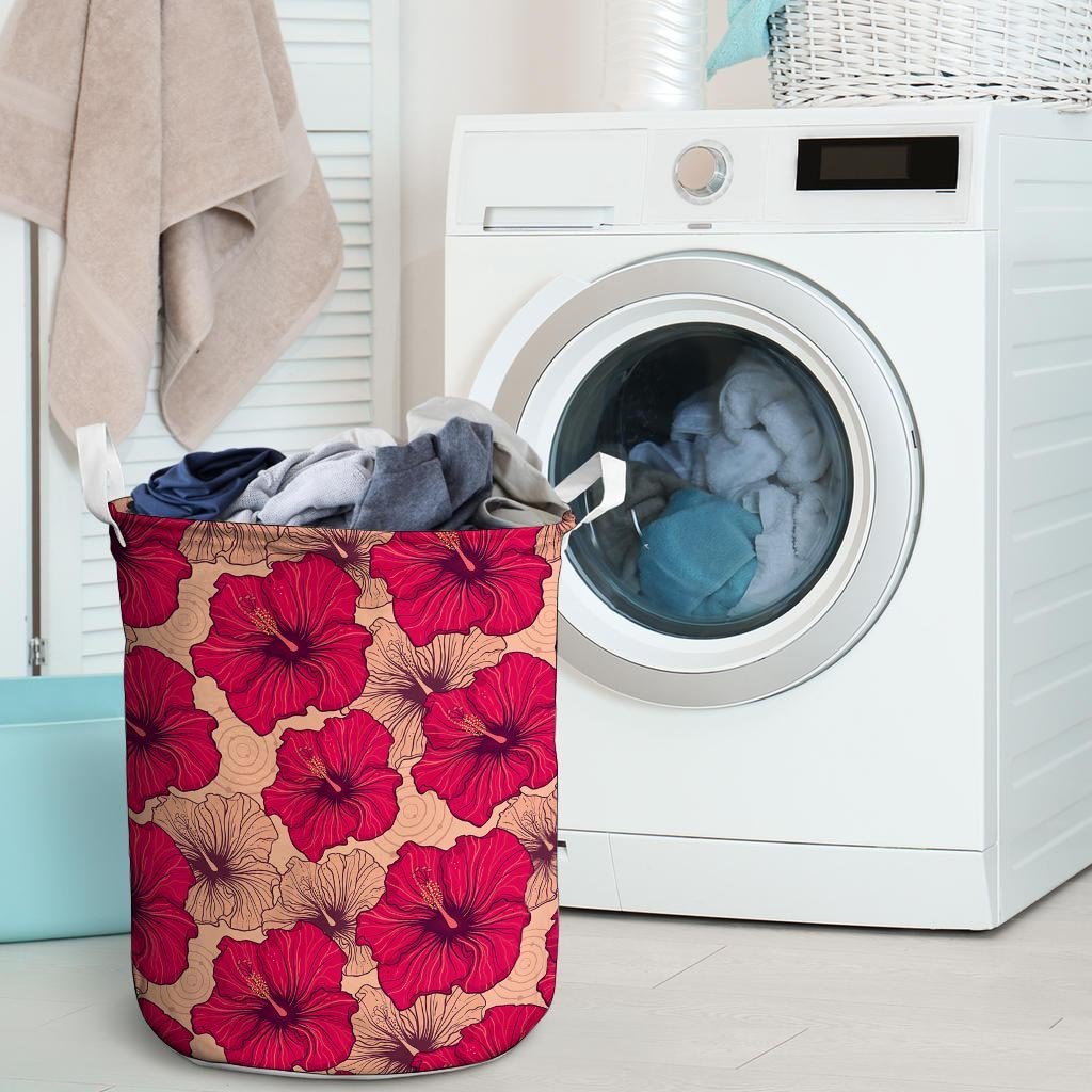 Red Hibiscus Flower Print Laundry Basket-grizzshop
