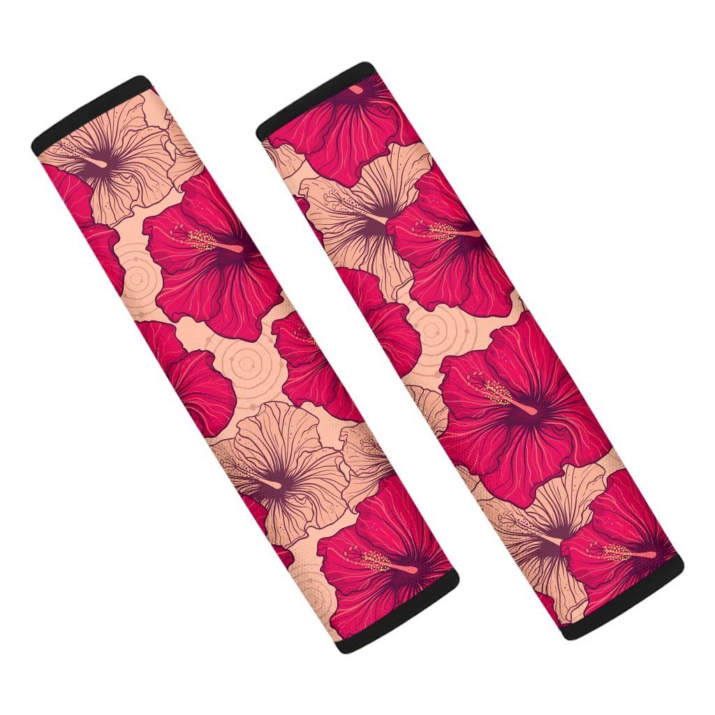 Red Hibiscus Flower Print Seat Belt Cover-grizzshop