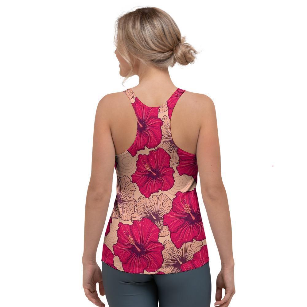 Red Hibiscus Flower Print Women's Racerback Tank Top-grizzshop