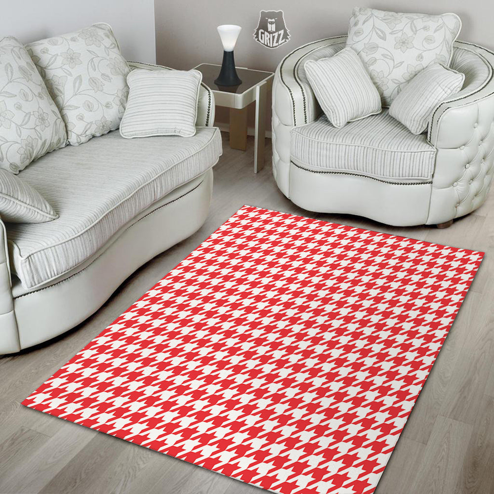 Red Houndstooth Print Floor Mat-grizzshop