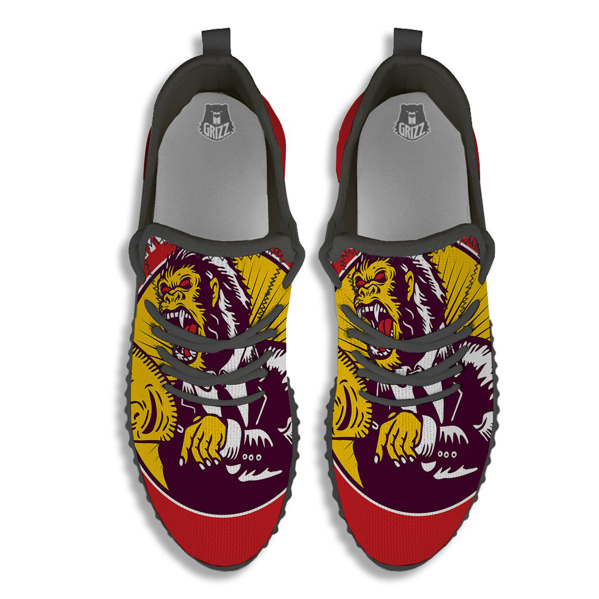Red King Kong Gorilla Print Black Walking Shoes-grizzshop