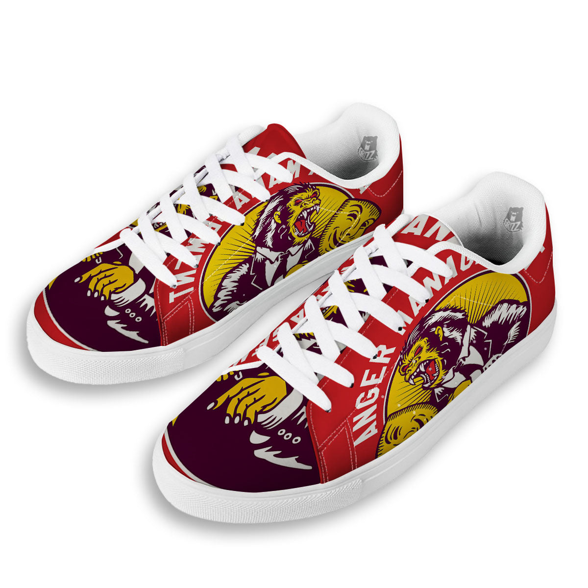 Red King Kong Gorilla Print White Low Top Sneakers-grizzshop