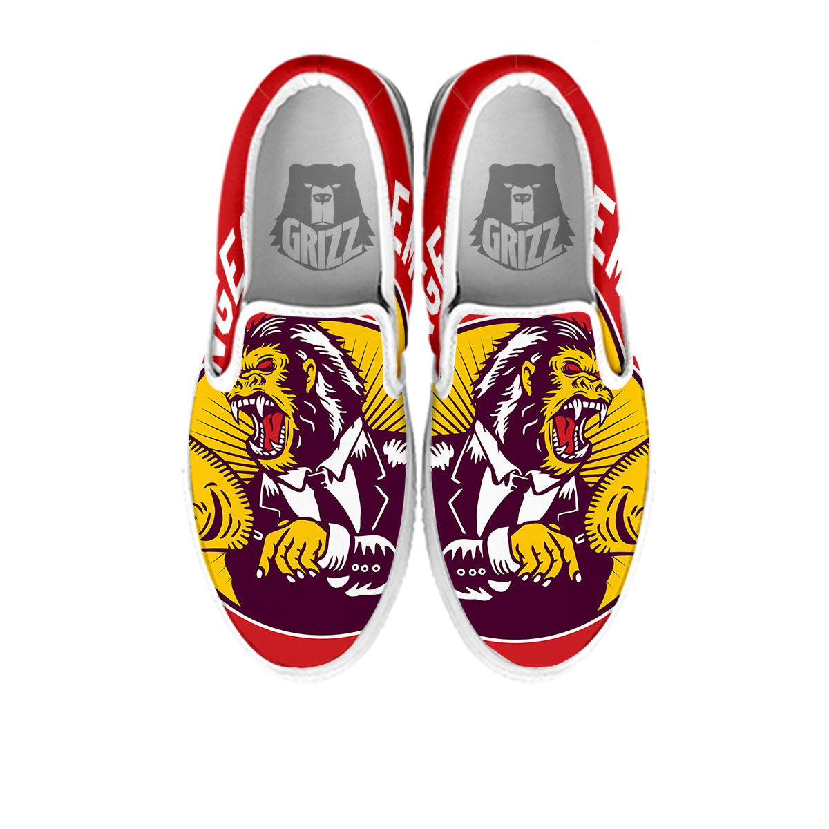 Red King Kong Gorilla Print White Slip On Shoes-grizzshop