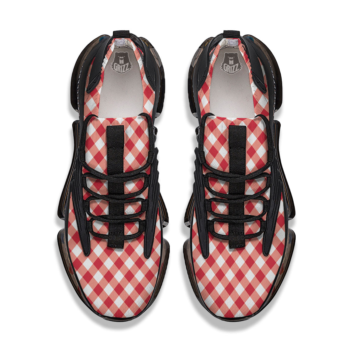 Red Lava And White Gingham Print Black Gym Shoes-grizzshop