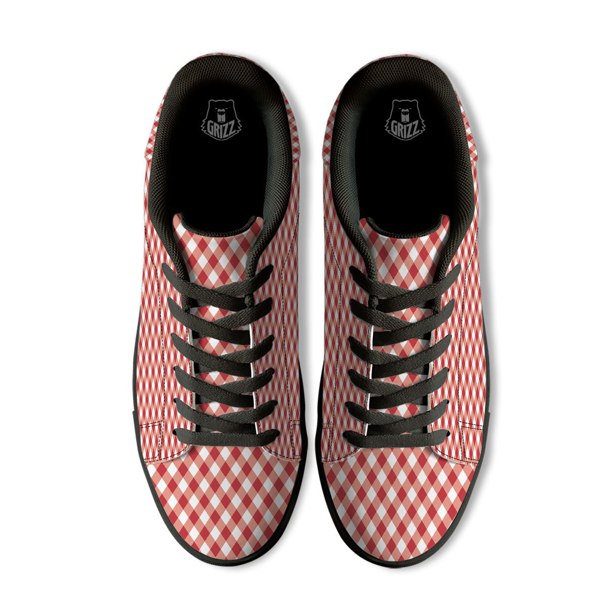 Red Lava And White Gingham Print Black Low Top Sneakers-grizzshop