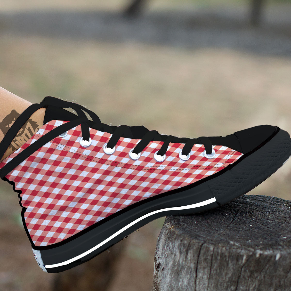 Red Lava And White Gingham Print High Top Shoes-grizzshop
