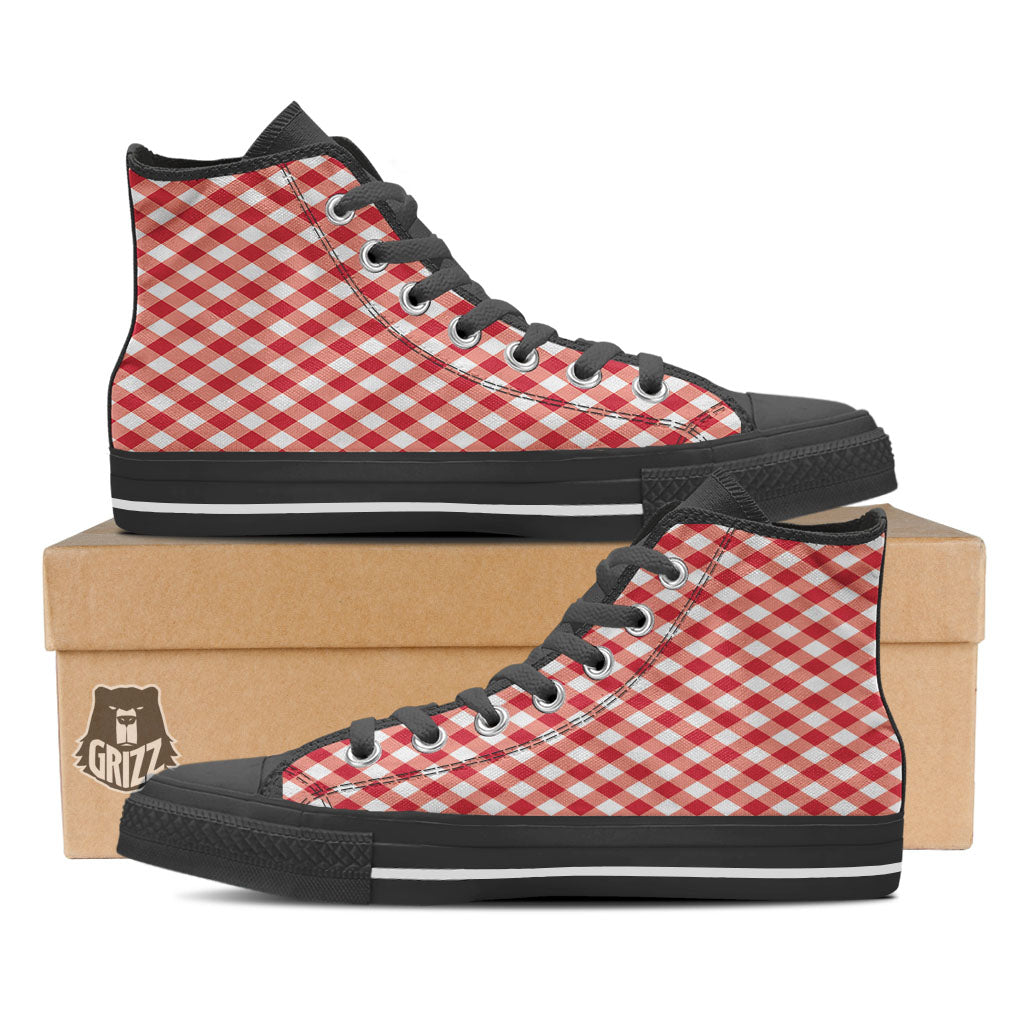 Red Lava And White Gingham Print High Top Shoes-grizzshop
