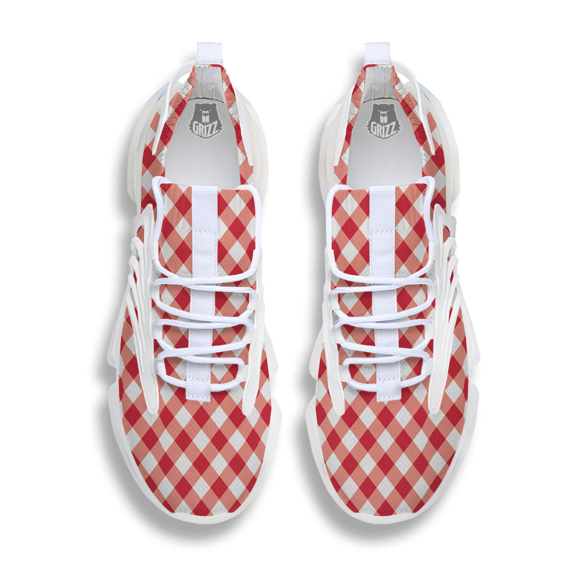 Red Lava And White Gingham Print White Gym Shoes-grizzshop