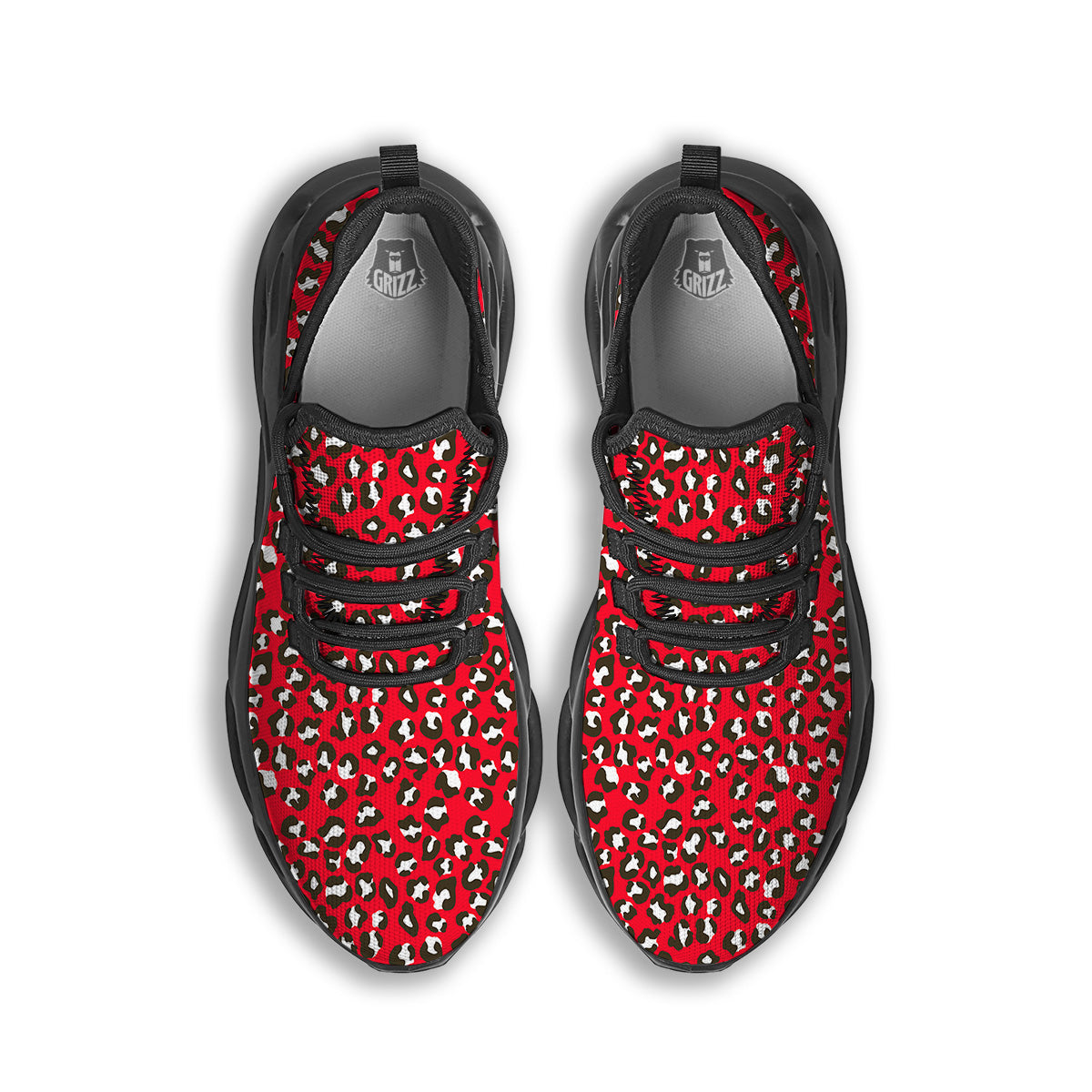 Red Leopard Print Pattern Black Running Shoes-grizzshop
