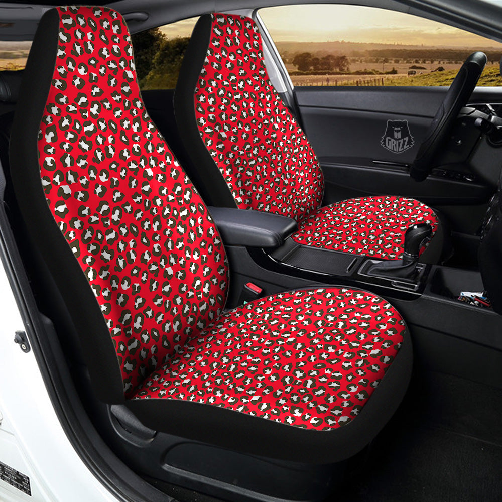 Red Leopard Print Pattern Car Seat Covers-grizzshop