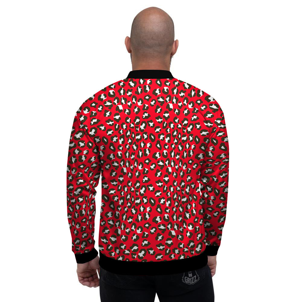Red Leopard Print Pattern Men's Bomber Jacket-grizzshop