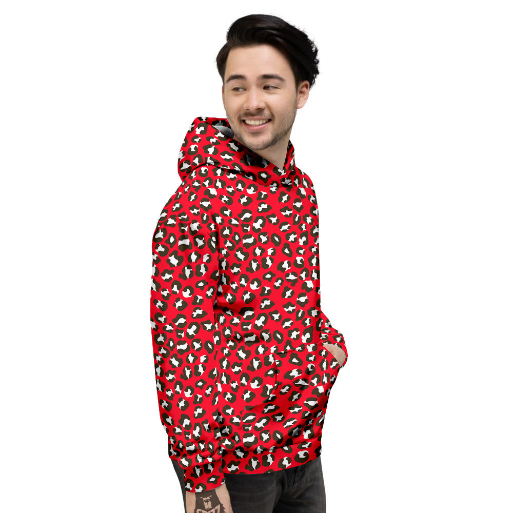 Red Leopard Print Pattern Men's Hoodie-grizzshop