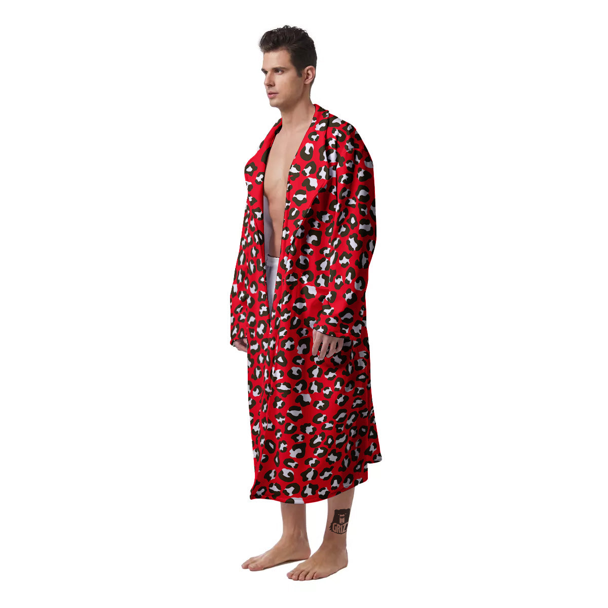 Red Leopard Print Pattern Men's Robe-grizzshop