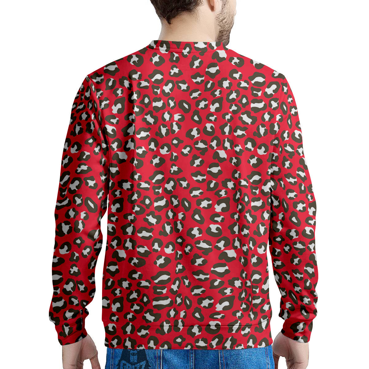 Red Leopard Print Pattern Men's Sweatshirt-grizzshop