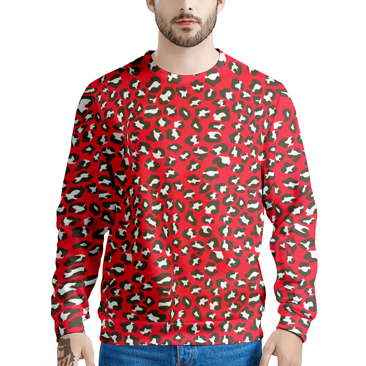 Red Leopard Print Pattern Men's Sweatshirt-grizzshop