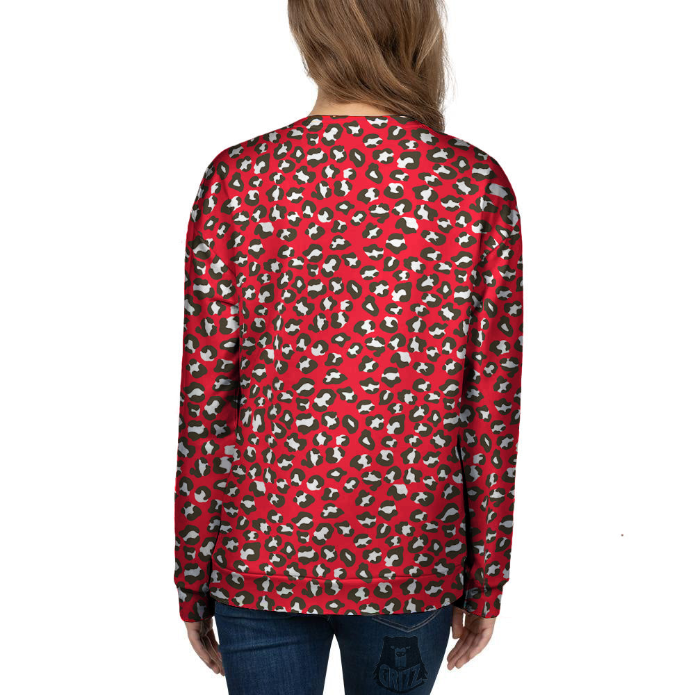 Red Leopard Print Pattern Women's Sweatshirt-grizzshop