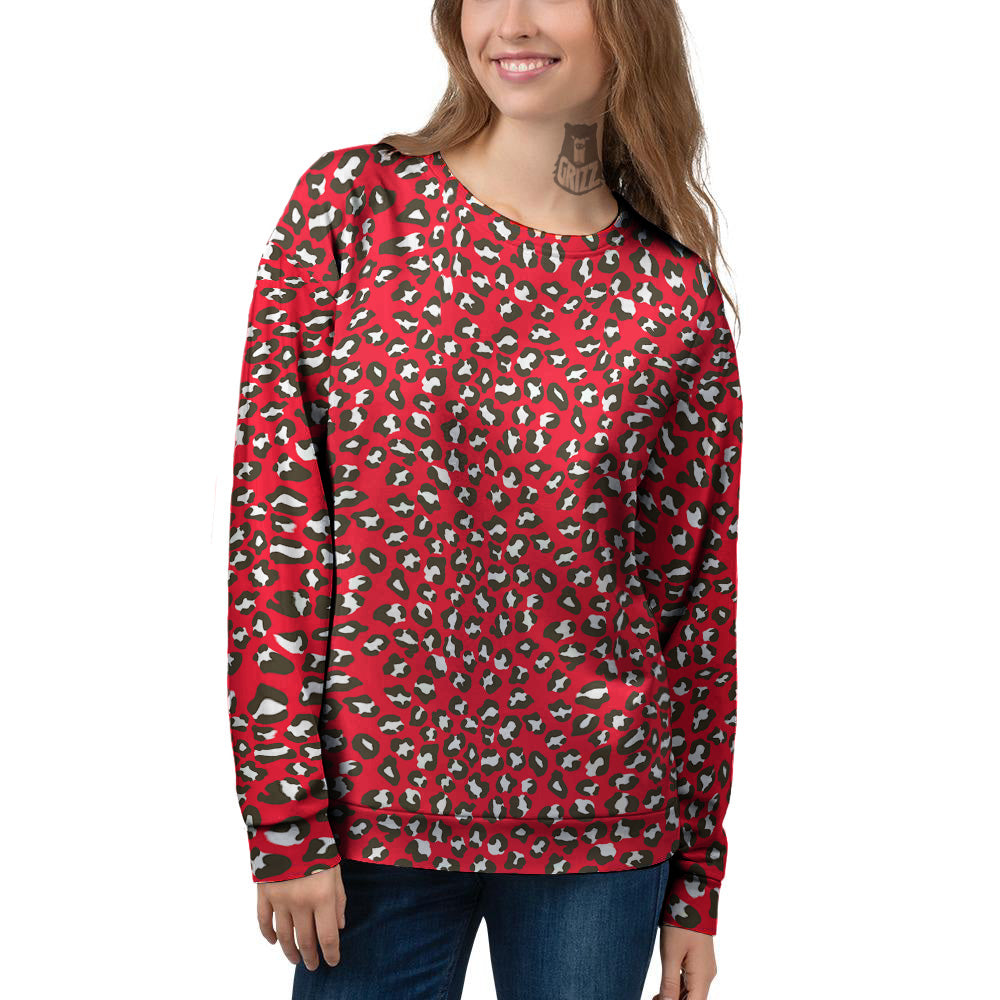 Red Leopard Print Pattern Women's Sweatshirt-grizzshop
