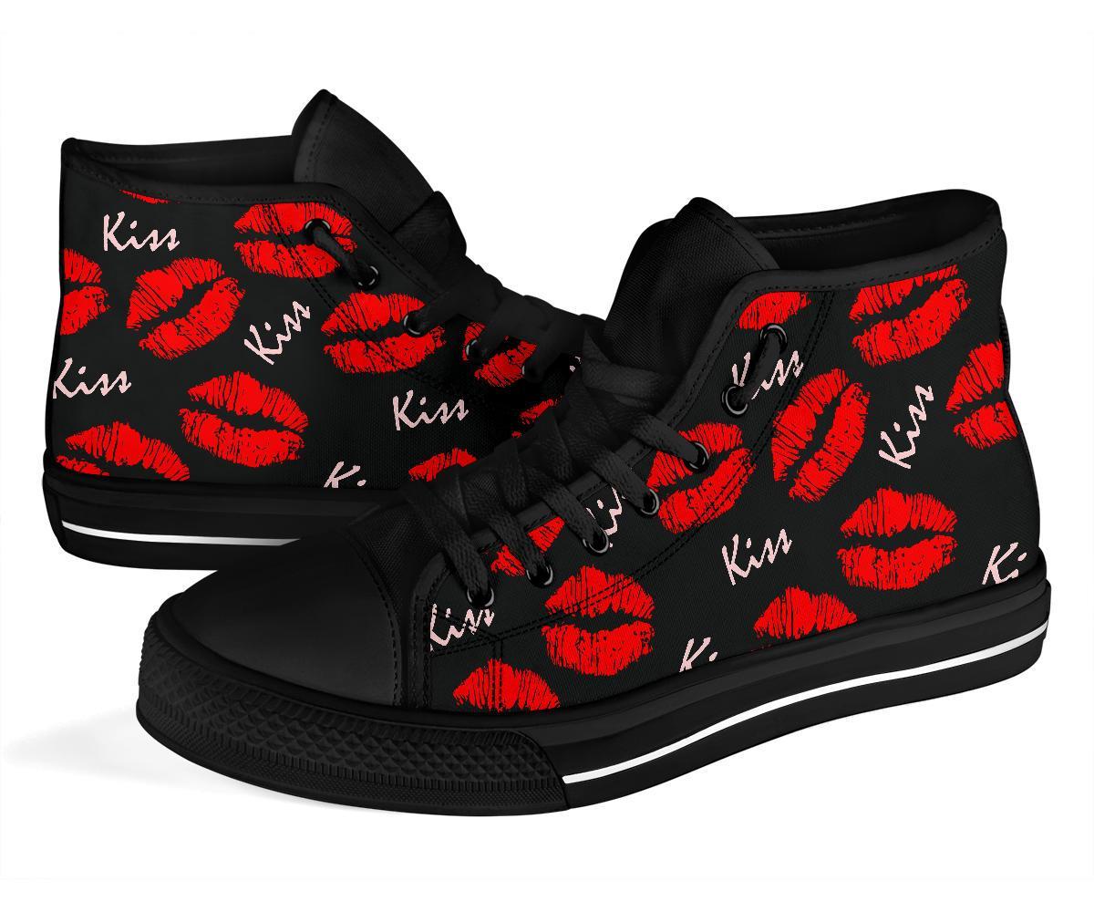 Red Lips Kiss Pattern Print Men Women's High Top Shoes-grizzshop