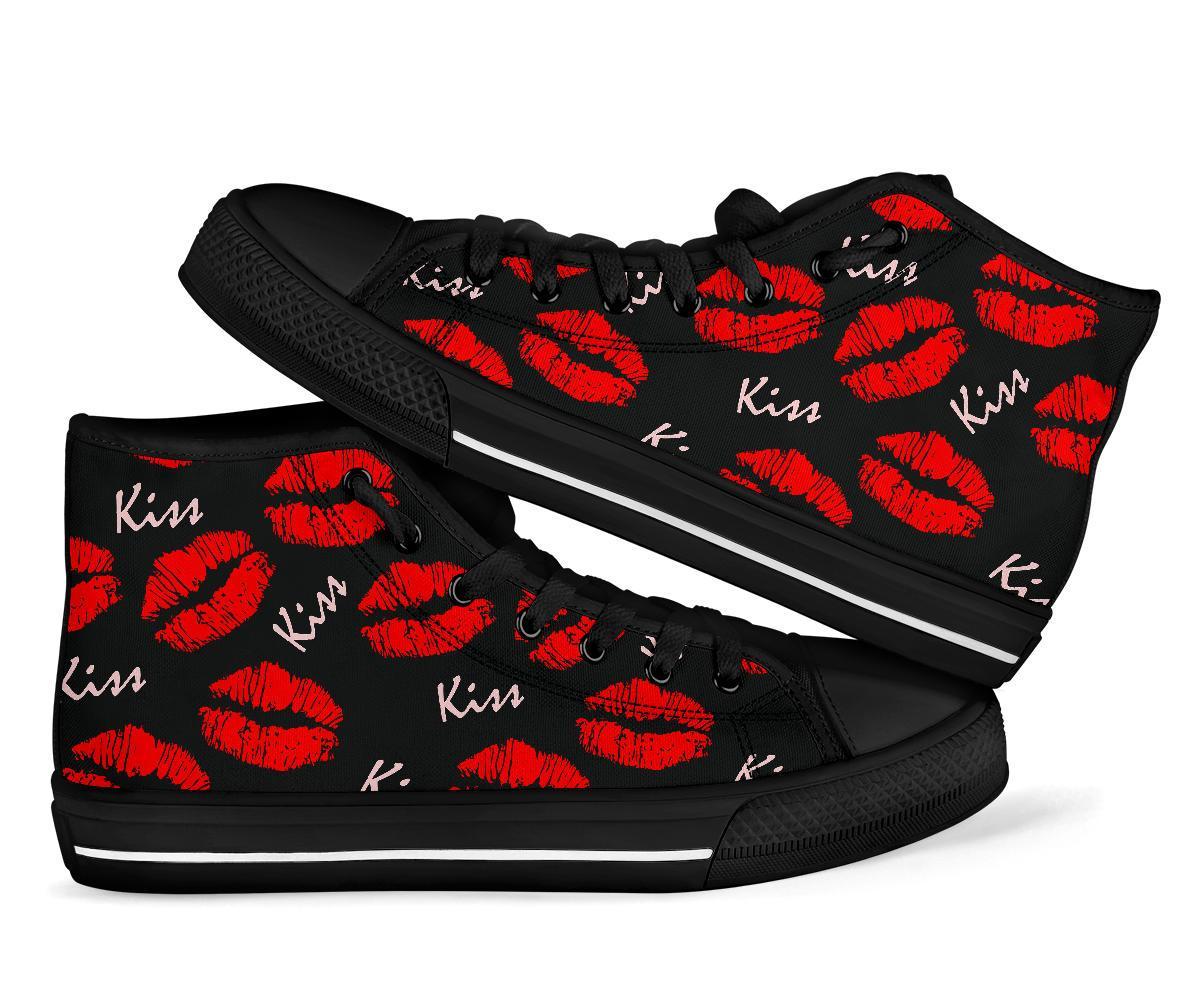 Red Lips Kiss Pattern Print Men Women's High Top Shoes-grizzshop