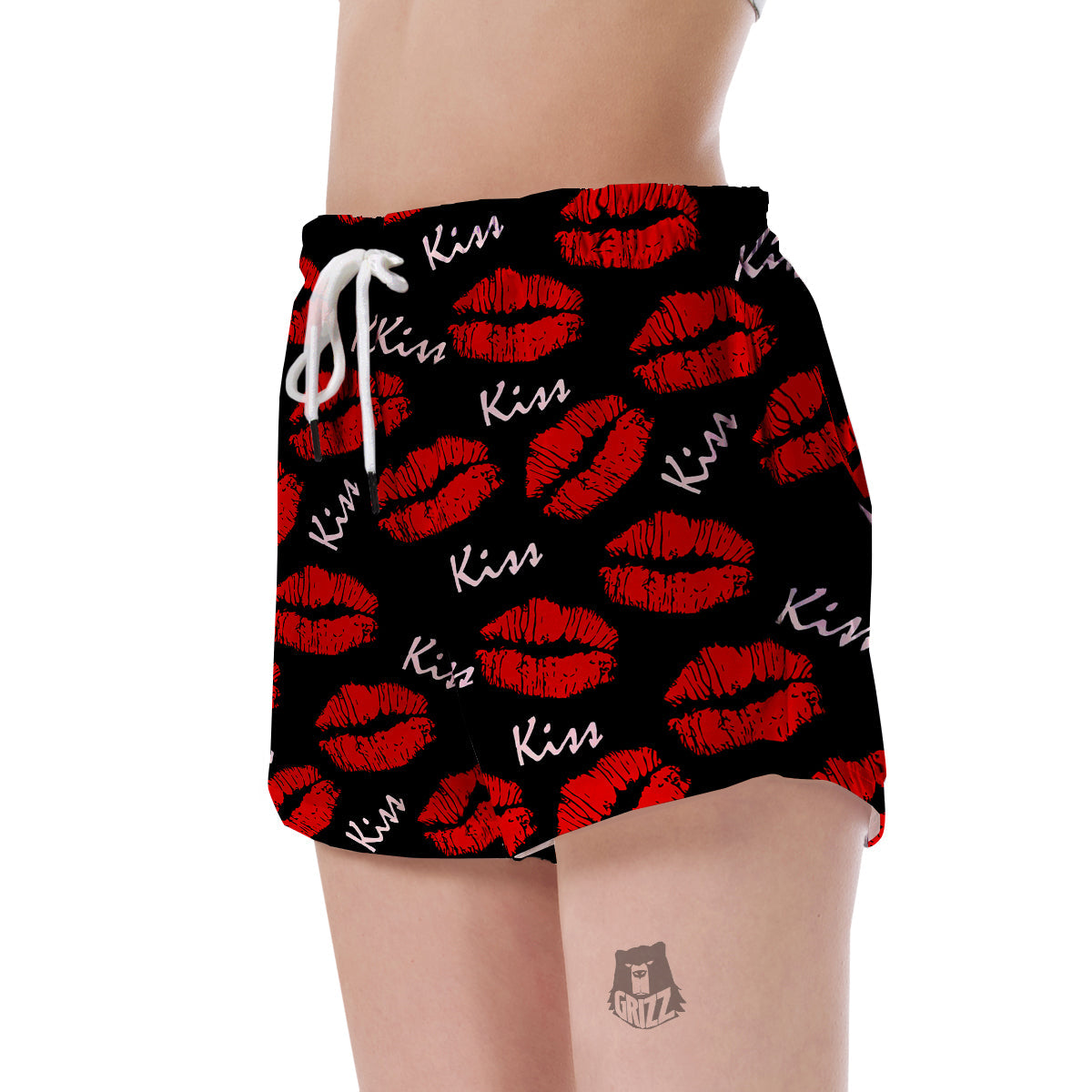 Red Lips Kiss Pattern Print Women's Shorts-grizzshop