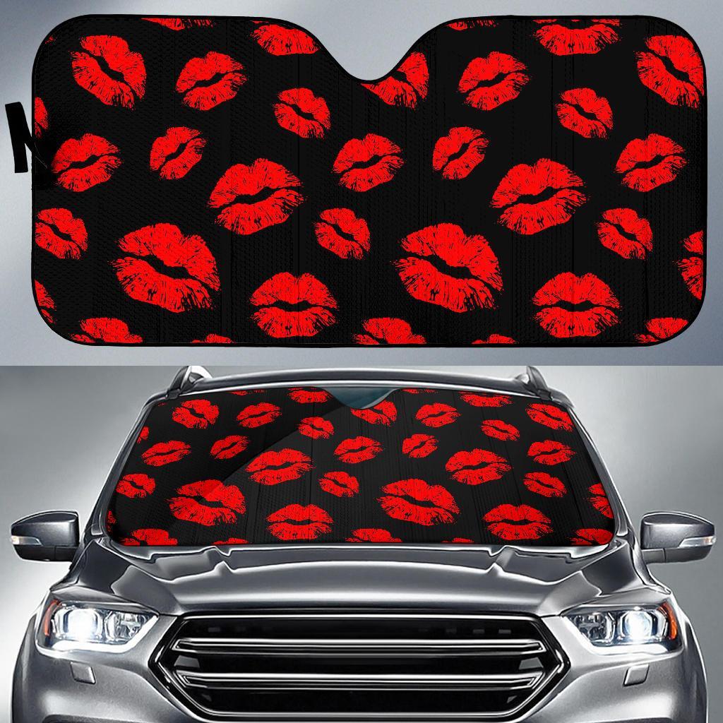 Red Lips Kiss Print Pattern Car Sun Shade-grizzshop