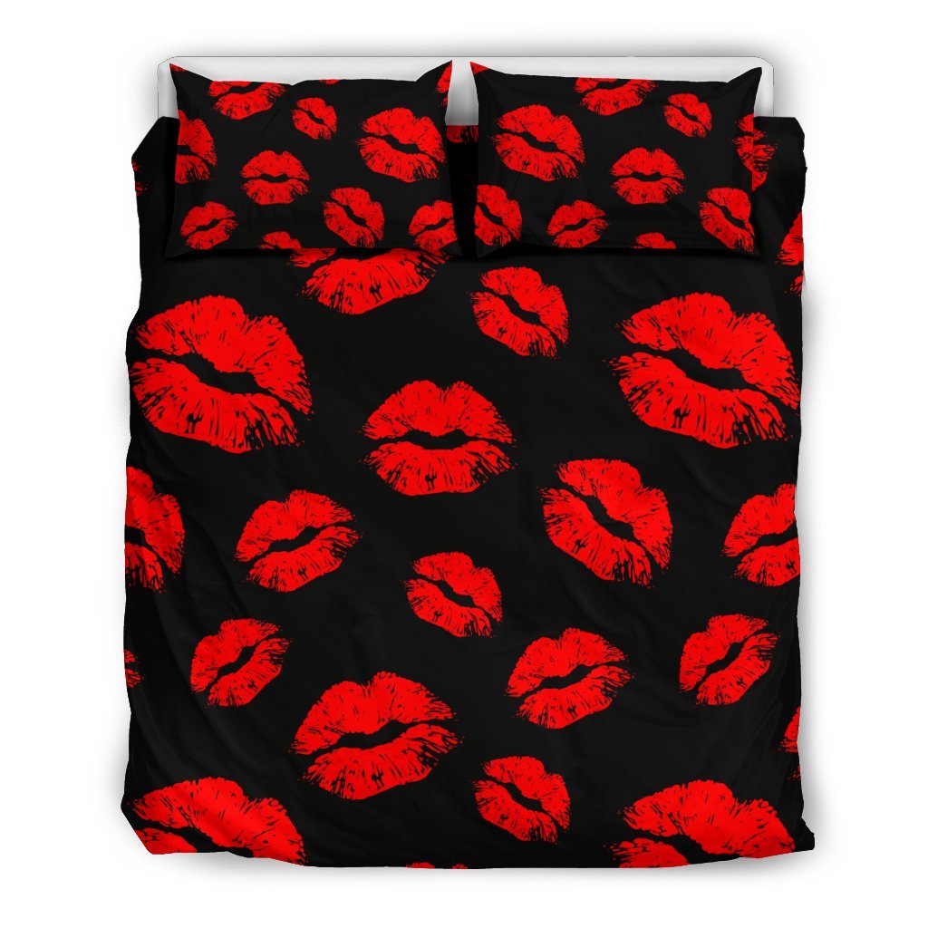 Red Lips Kiss Print Pattern Duvet Cover Bedding Set-grizzshop