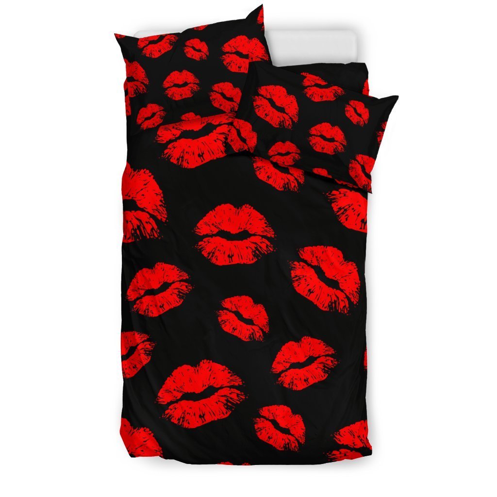 Red Lips Kiss Print Pattern Duvet Cover Bedding Set-grizzshop