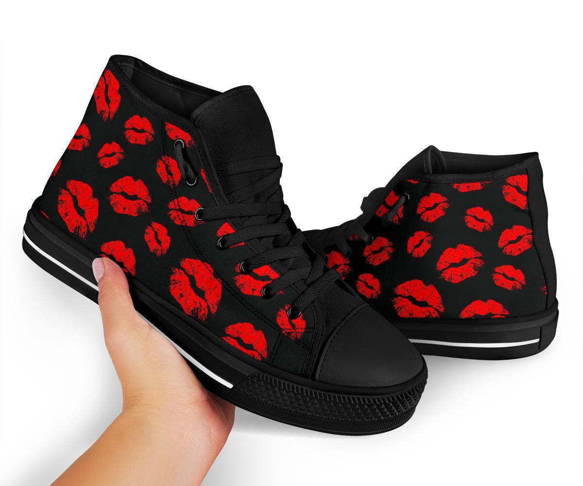 Red Lips Kiss Print Pattern Men Women's High Top Shoes-grizzshop