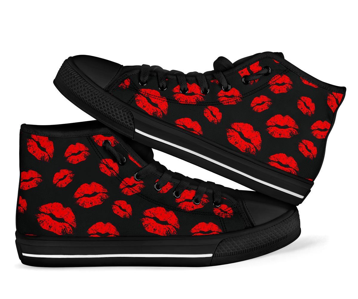 Red Lips Kiss Print Pattern Men Women's High Top Shoes-grizzshop