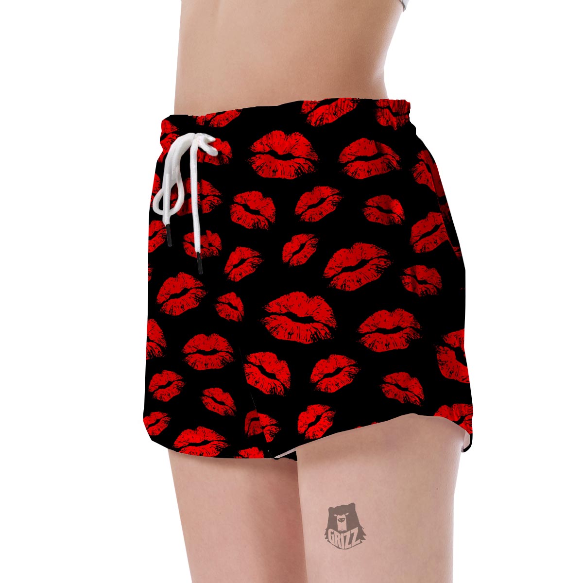 Red Lips Kiss Print Pattern Women's Shorts-grizzshop