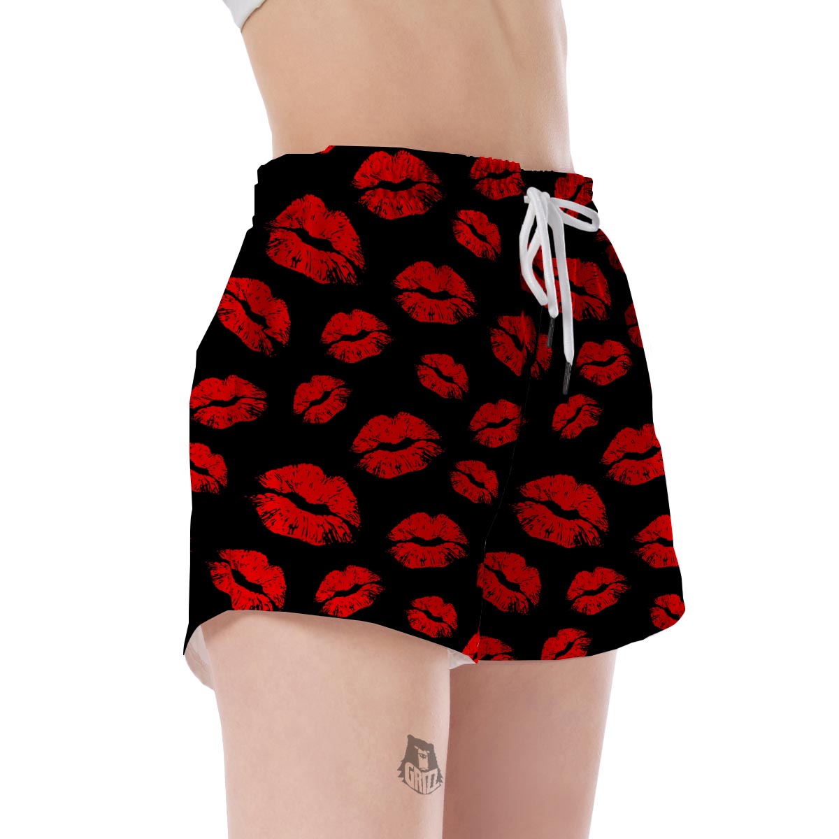 Red Lips Kiss Print Pattern Women's Shorts-grizzshop