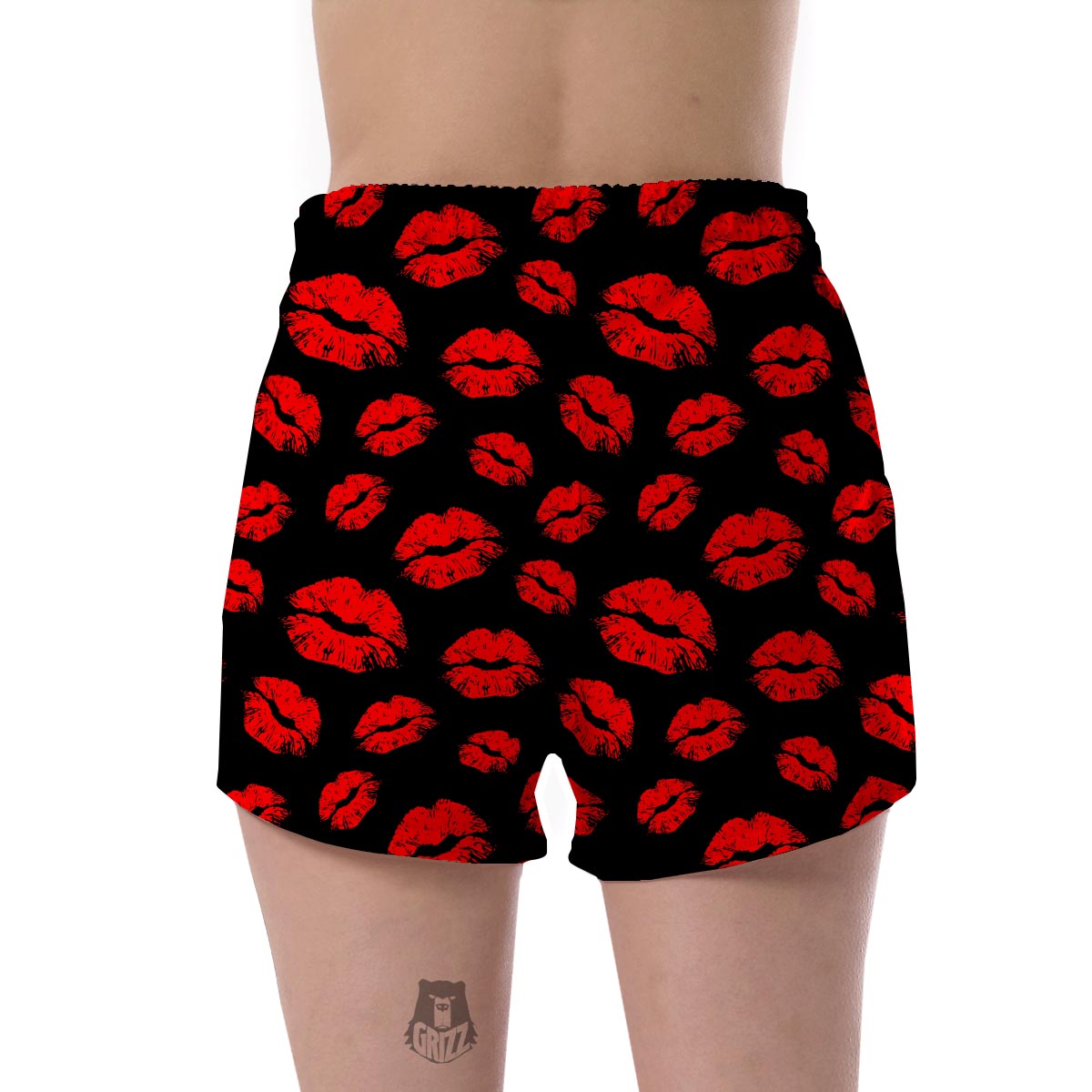 Red Lips Kiss Print Pattern Women's Shorts-grizzshop