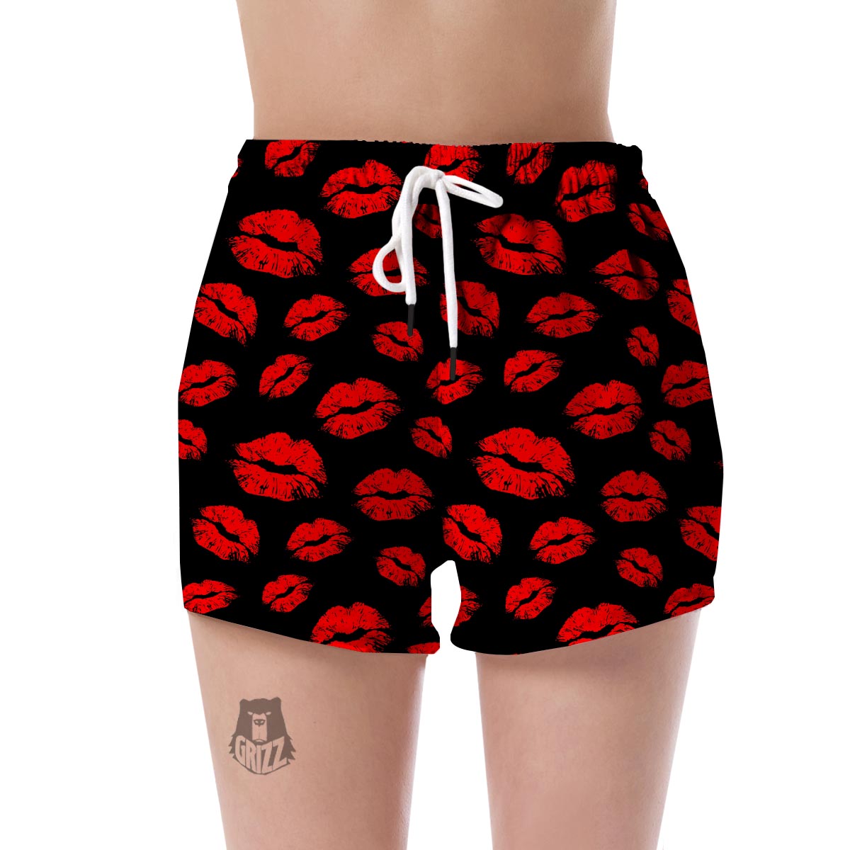 Red Lips Kiss Print Pattern Women's Shorts-grizzshop