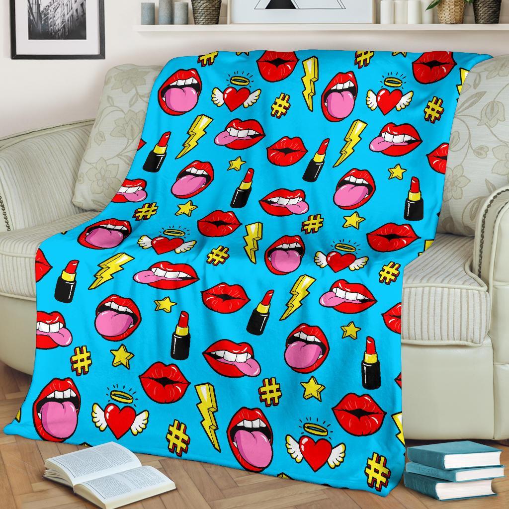 Red Lips Lipstick Pattern Print Blanket-grizzshop
