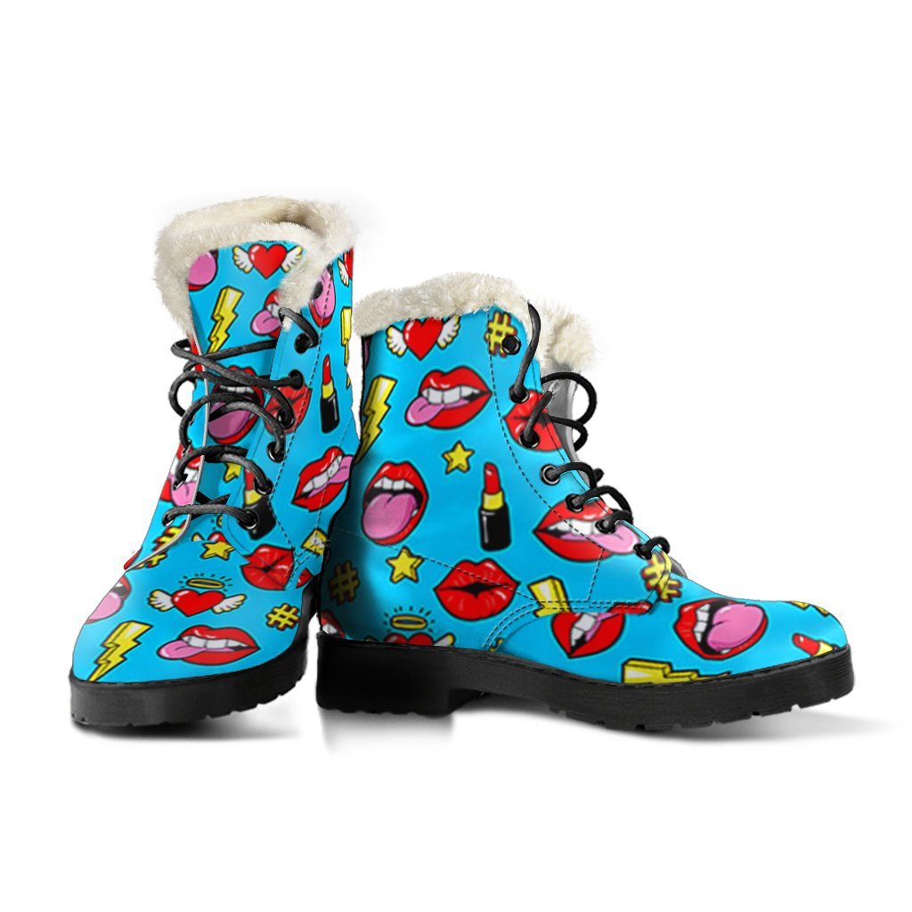Red Lips Lipstick Pattern Print Comfy Winter Boots-grizzshop