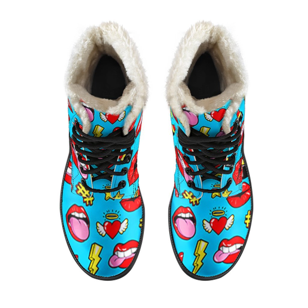 Red Lips Lipstick Pattern Print Comfy Winter Boots-grizzshop