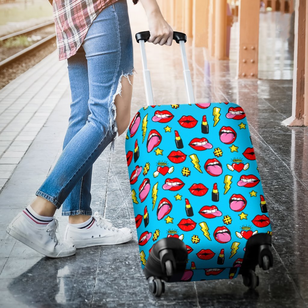 Red Lips Lipstick Pattern Print Luggage Cover Protector-grizzshop