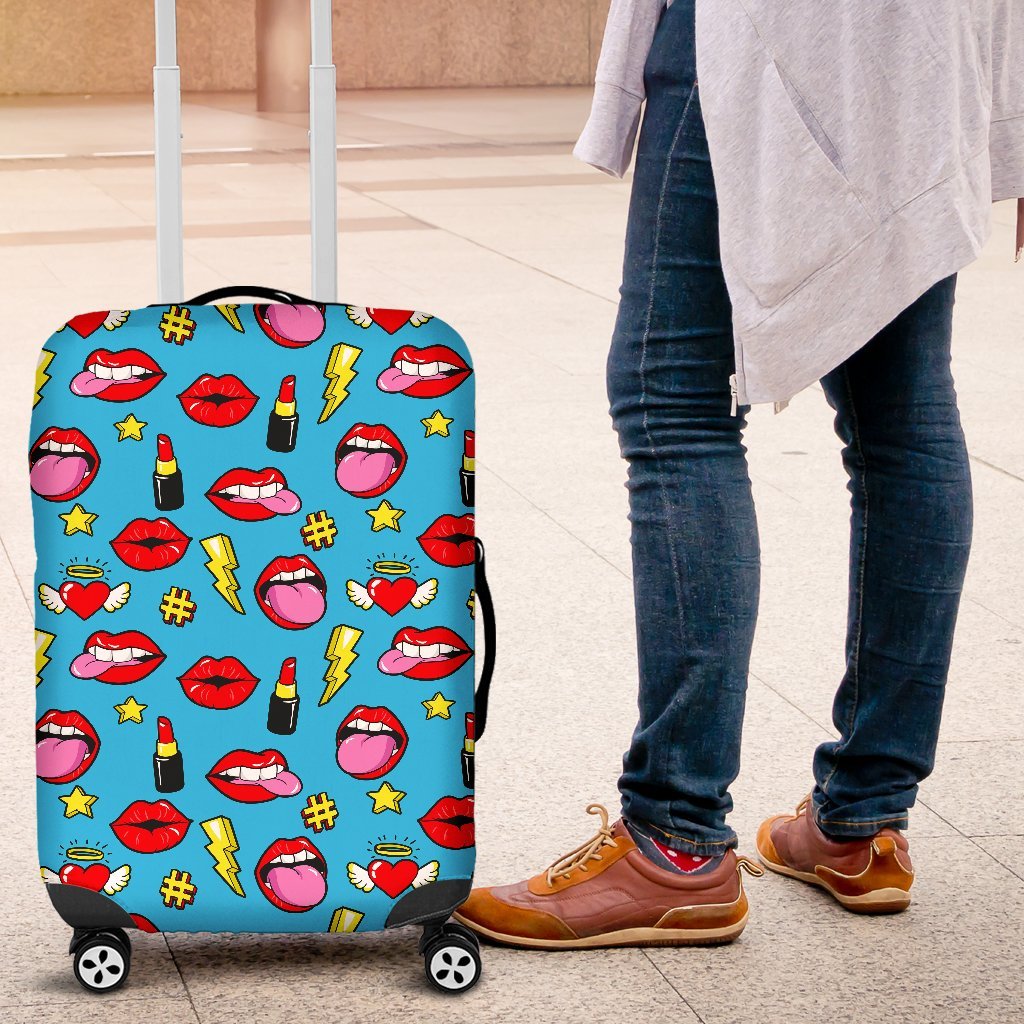 Red Lips Lipstick Pattern Print Luggage Cover Protector-grizzshop