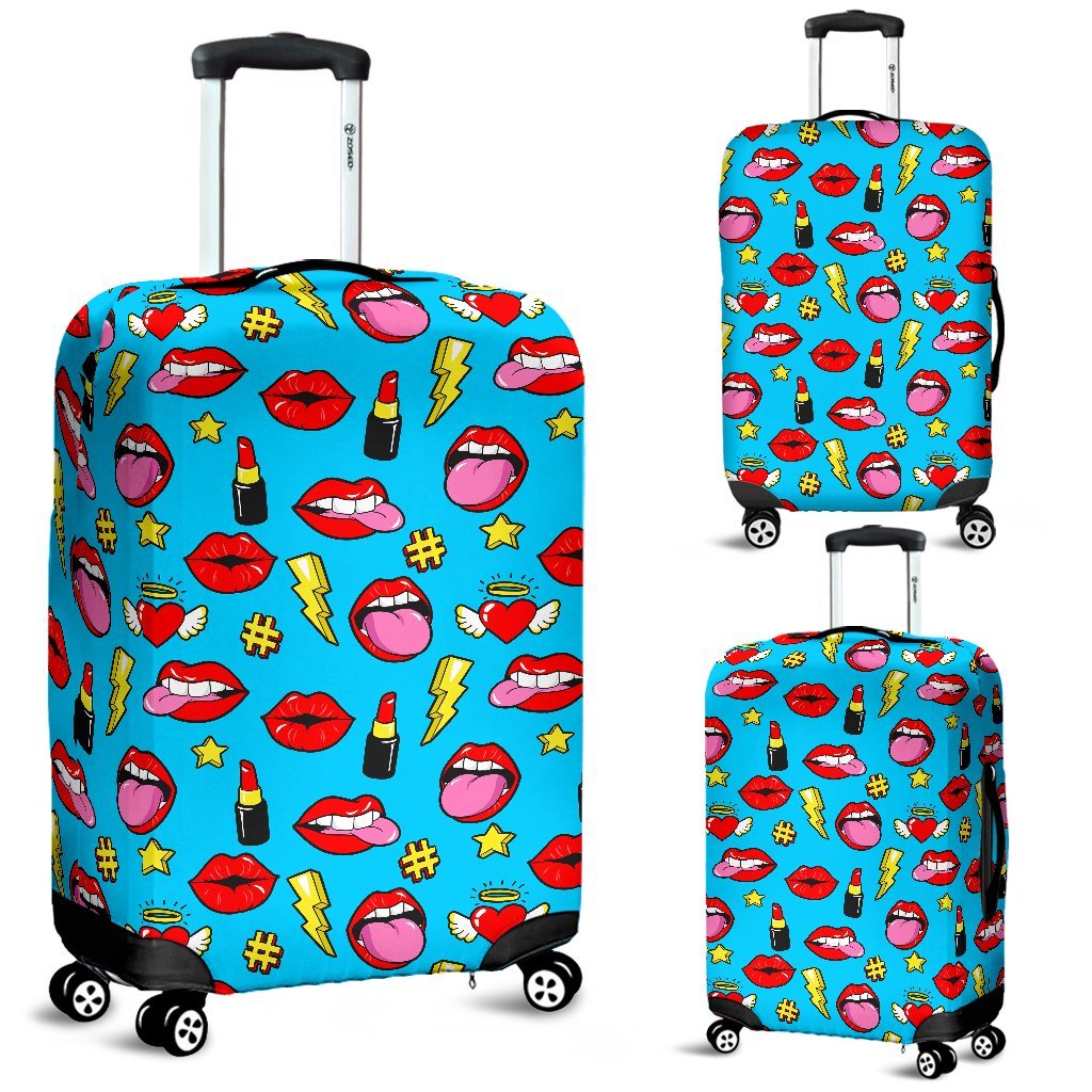 Red Lips Lipstick Pattern Print Luggage Cover Protector-grizzshop